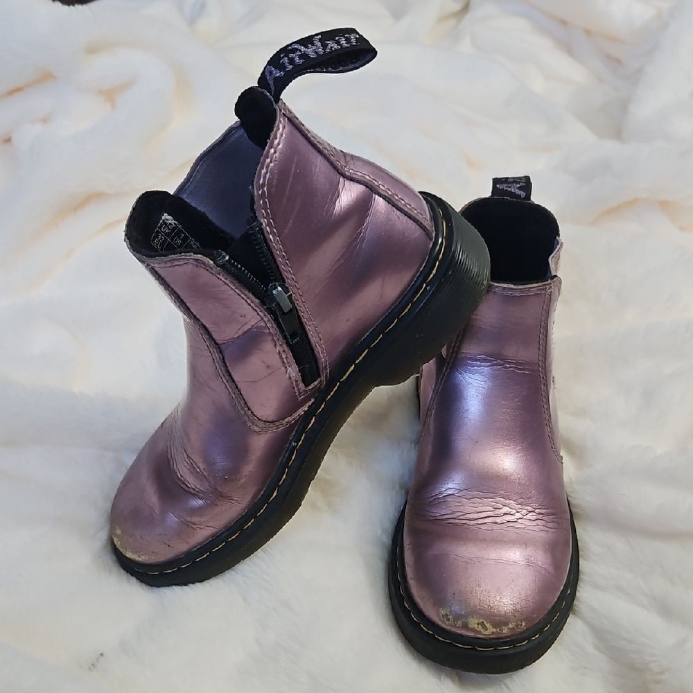 Dr. Martens Kids Purple Metallic Chelsea Boots Size 1 US / EU 32 | Side Zip